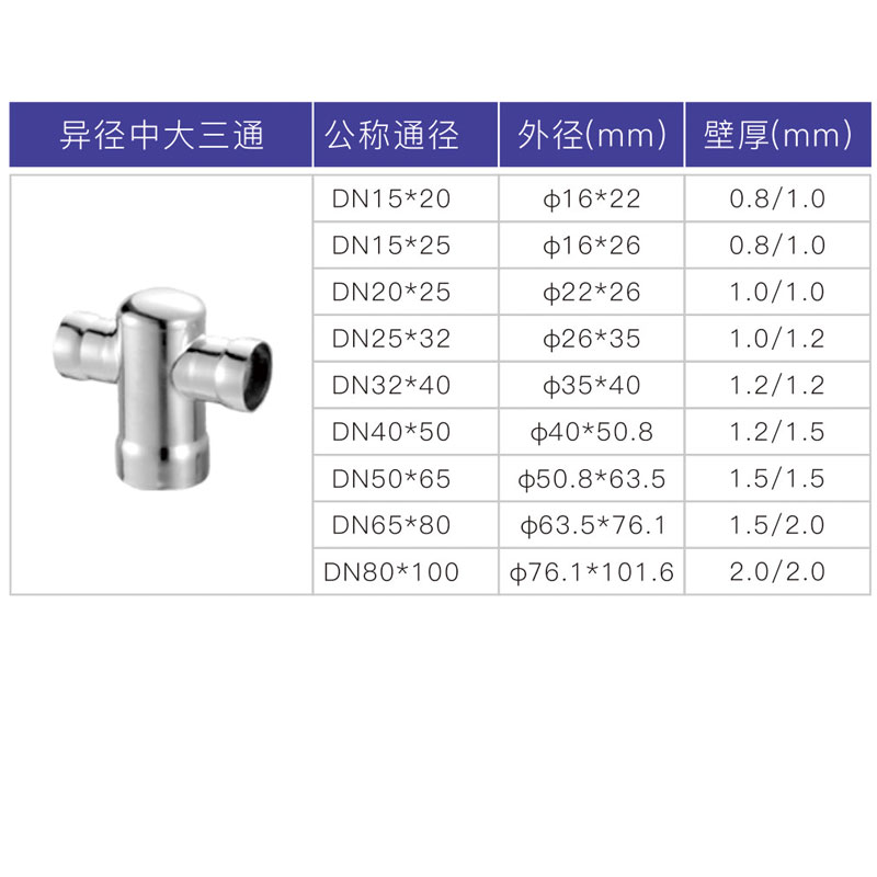 不锈钢承插焊异径中大三通2